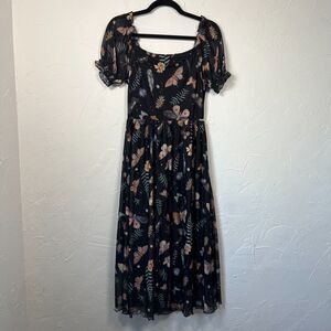 Butterfly Print Mesh Maxi Dress Size M Fairy Cottagecore Whimsical Romantic